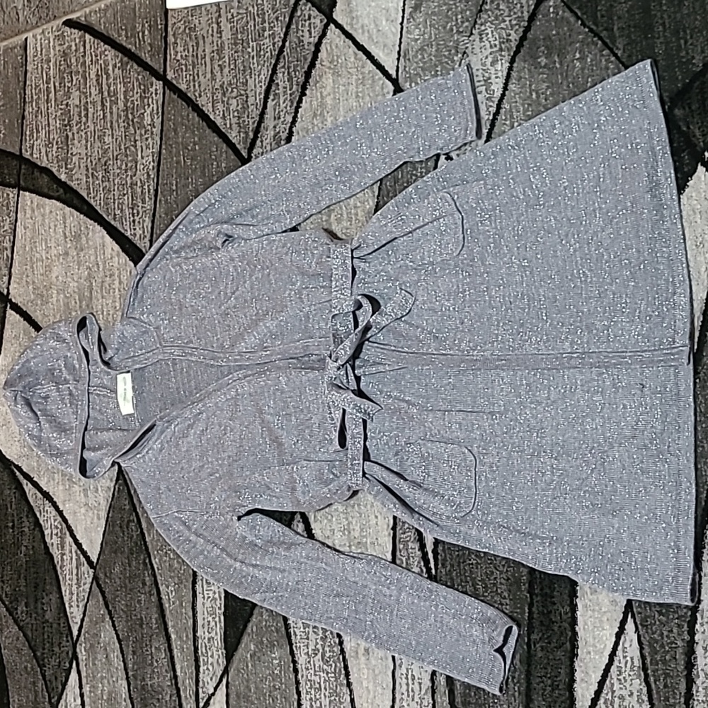VINTAGE VICTORIA SECRET METALLIC SHIMMER OPEN-TIE CARDIGAN KNIT HOODIE SWEATER